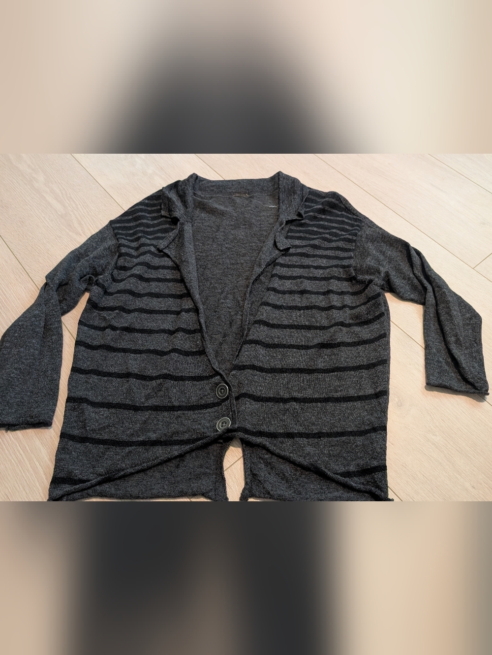 Free People Charcoal Gray Striped Button Cardigan